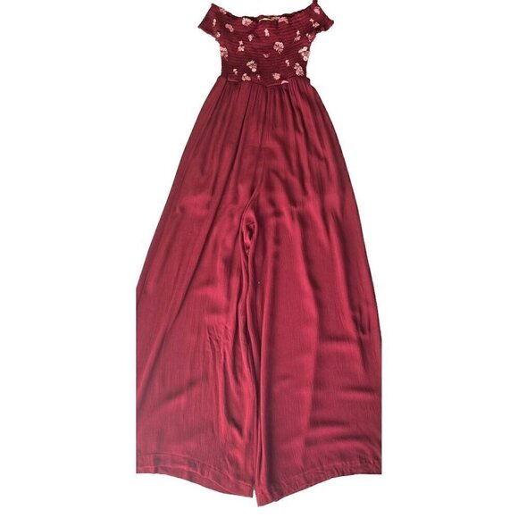 Taylor & Sage Pants - Taylor & Sage Womens Burgundy Stretch Off The Shoulder Wide Leg Jumpsuit Size S